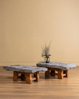 Belgian Bluestone & Oak Coffee Table, 1970's (2 Available) - Lone Fox