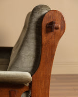 Belgian Oak Mortis & Tenon Sofa in Sage Velvet, 1960's - Lone Fox