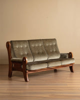 Belgian Oak Mortis & Tenon Sofa in Sage Velvet, 1960's - Lone Fox