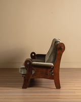 Belgian Oak Mortis & Tenon Sofa in Sage Velvet, 1960's - Lone Fox