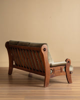 Belgian Oak Mortis & Tenon Sofa in Sage Velvet, 1960's - Lone Fox
