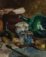 Belgian Still Life w/ Glass Bottle Oil Painting by Yolande Ide, 1950's - Lone Fox