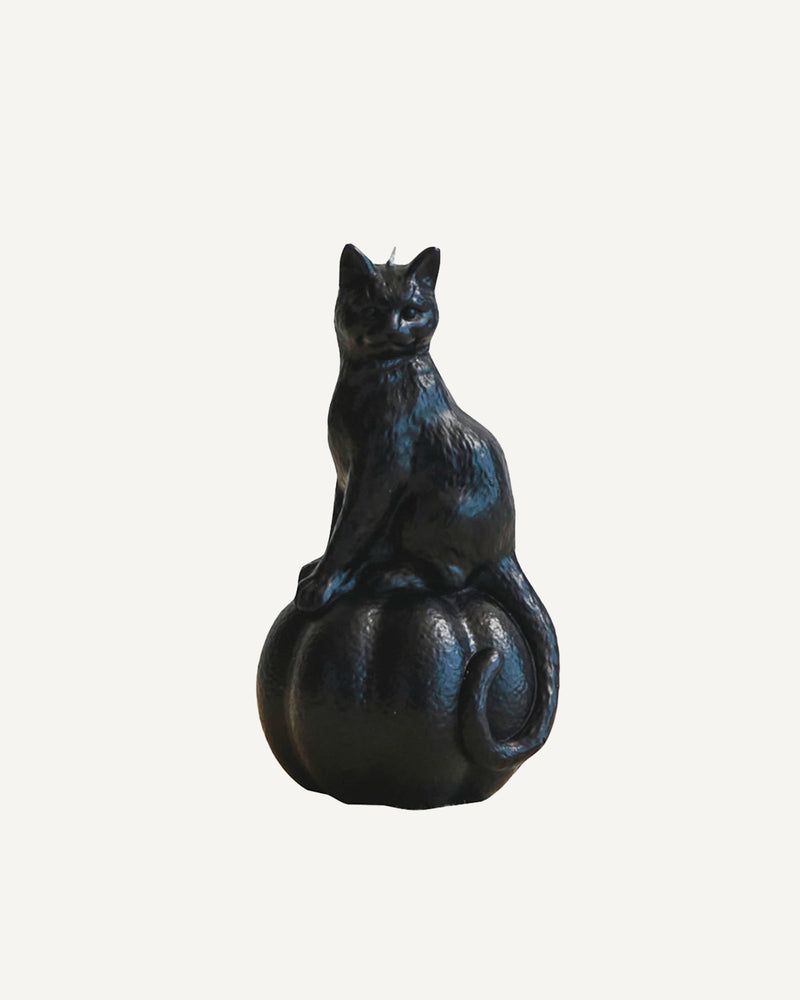 Black Cat on Pumpkin Candle - Lone Fox