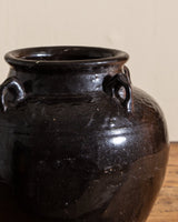 Black Glazed Four Handle Pot - Lone Fox