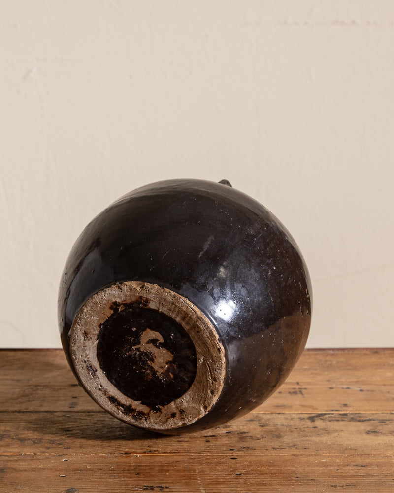 Black Glazed Four Handle Pot - Lone Fox