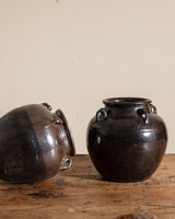 Black Glazed Four Handle Pot - Lone Fox