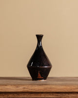 Black Glazed Studio Pottery Vase, Signed - Lone Fox
