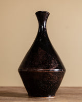 Black Glazed Studio Pottery Vase, Signed - Lone Fox