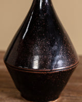 Black Glazed Studio Pottery Vase, Signed - Lone Fox