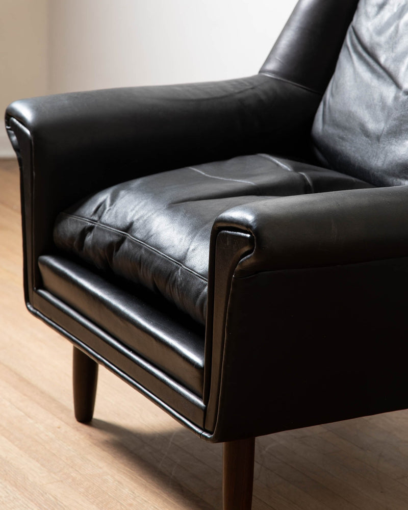 Black Leather Wingback Armchair - Lone Fox