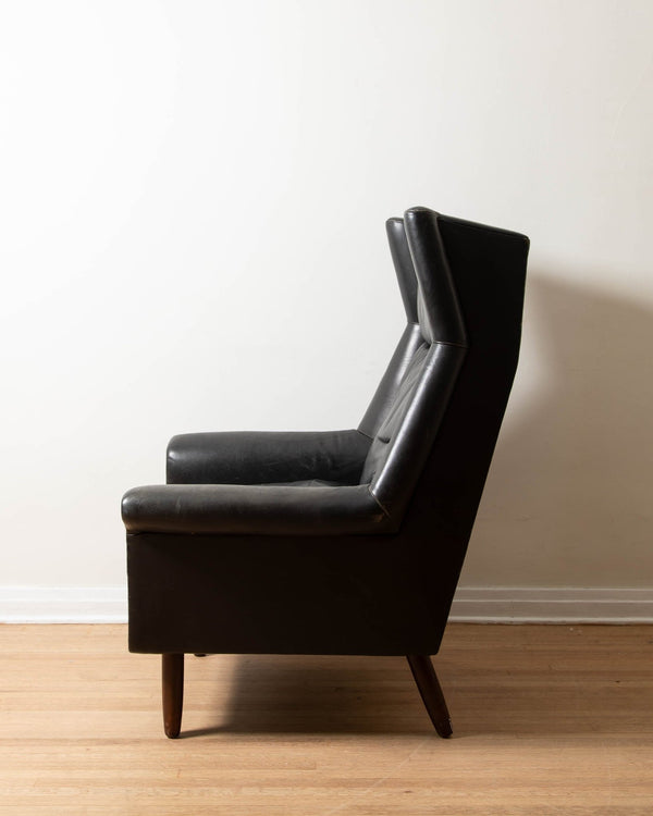 Black Leather Wingback Armchair - Lone Fox