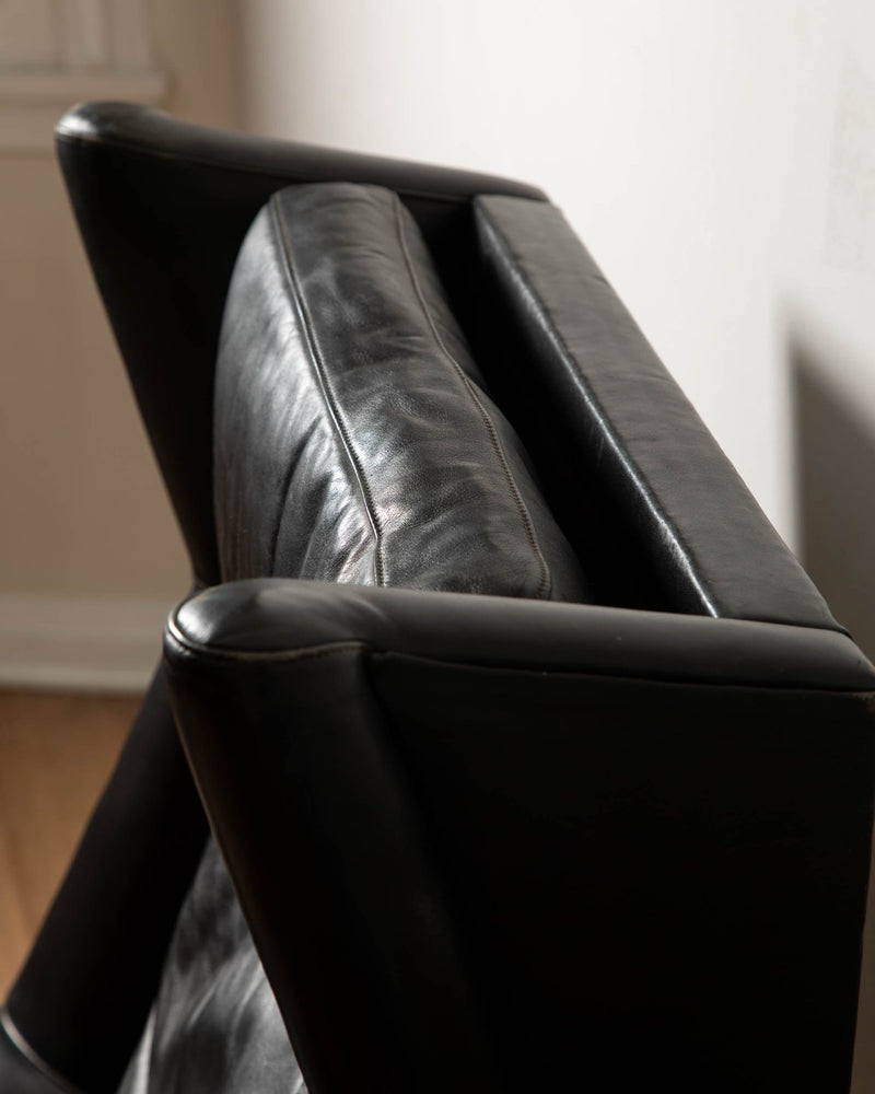 Black Leather Wingback Armchair - Lone Fox