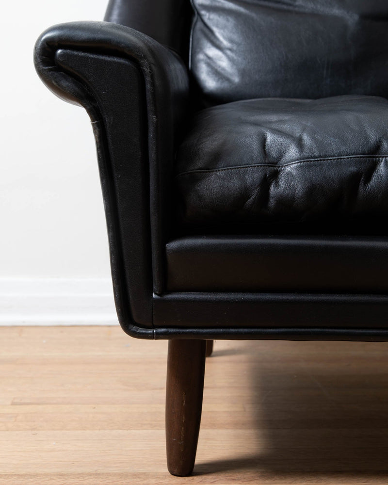 Black Leather Wingback Armchair - Lone Fox