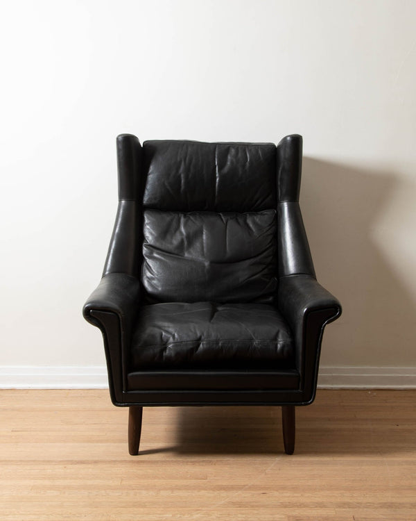 Black Leather Wingback Armchair - Lone Fox