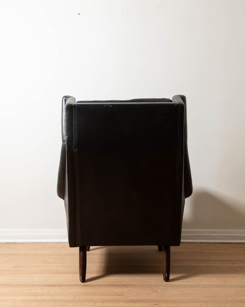 Black Leather Wingback Armchair - Lone Fox