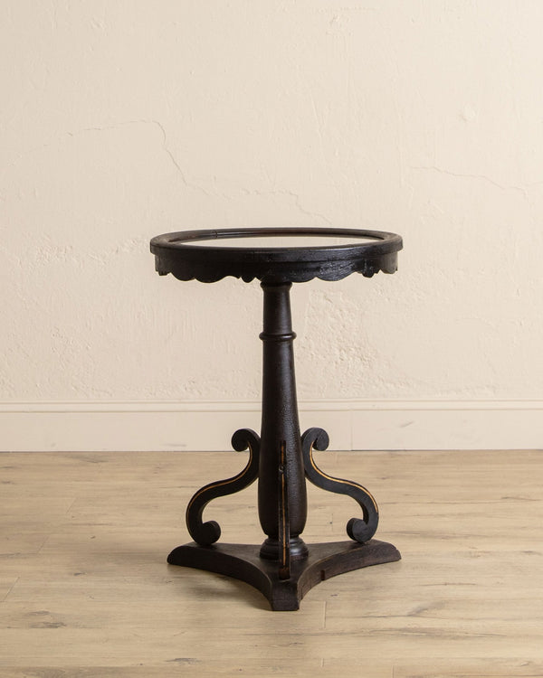 Black Painted Glass Top Side Table, France, 19th Century - Lone Fox
