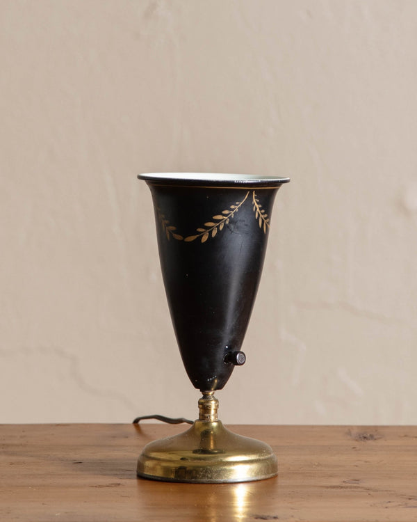 Black Torchiere Lamp w/ Painted Gold Vine - Lone Fox