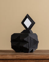Black Tramp Art Jewelry Box w/ Diamond Mirror, 19th Century - Lone Fox