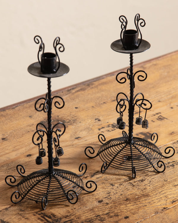 Black Wirework Taper Holders, Set of 2 - Lone Fox