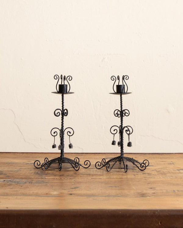 Black Wirework Taper Holders, Set of 2 - Lone Fox