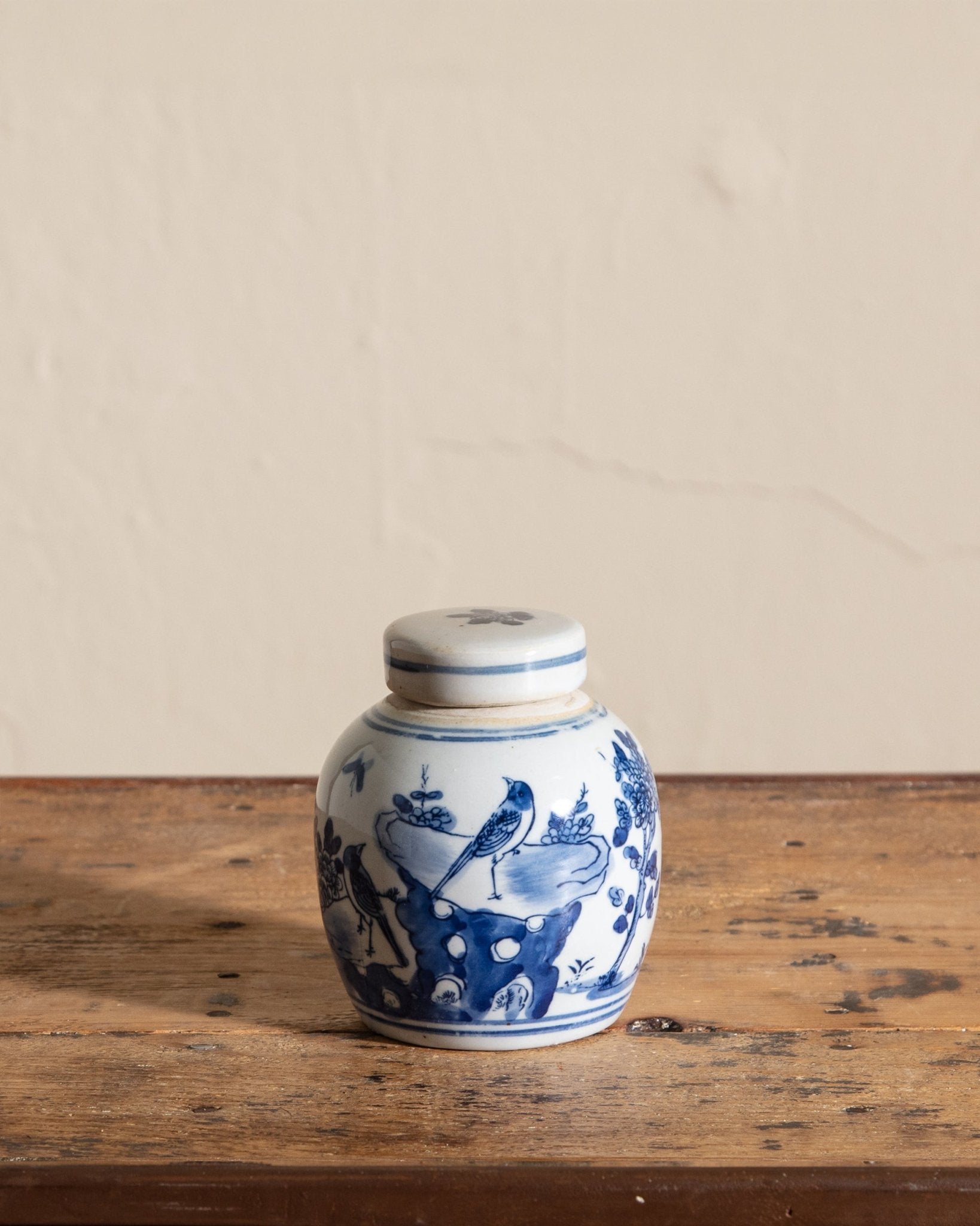 Blue and White Porcelain Bird Round Jar - Lone Fox