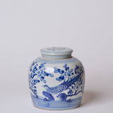 Blue and White Porcelain Pheasant and Flower Round Jar - Lone Fox