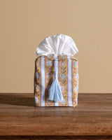 Blue Floral Stripe Blockprint Tissue Box Cover - Lone Fox