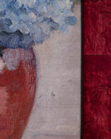 Blue Hydrangeas Still Life in Burgundy Burl Frame, Europe, Mid 20th Century - Lone Fox