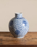 Blue & White Porcelain Scrolling Lotus Globe Vase - Lone Fox