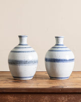 Blue/White Stripped Porcelain Jars (Set of 2) - Lone Fox