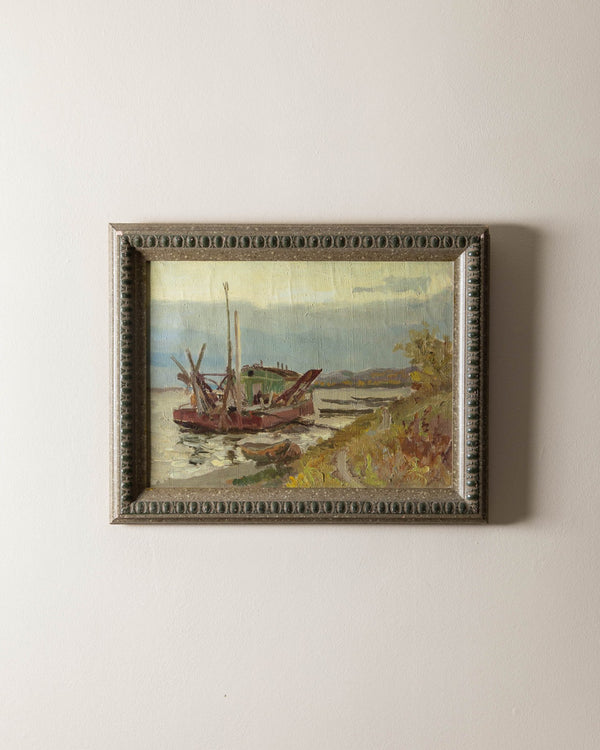 Boat along the Shore Impressionist Oil Painting - Lone Fox