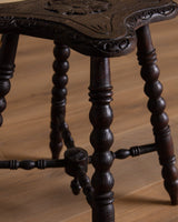 Bobbin Leg Carved Oak Stool, Early 1900's - Lone Fox