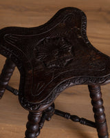 Bobbin Leg Carved Oak Stool, Early 1900's - Lone Fox