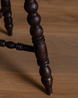 Bobbin Leg Carved Oak Stool, Early 1900's - Lone Fox