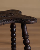 Bobbin Leg Carved Oak Stool, Early 1900's - Lone Fox