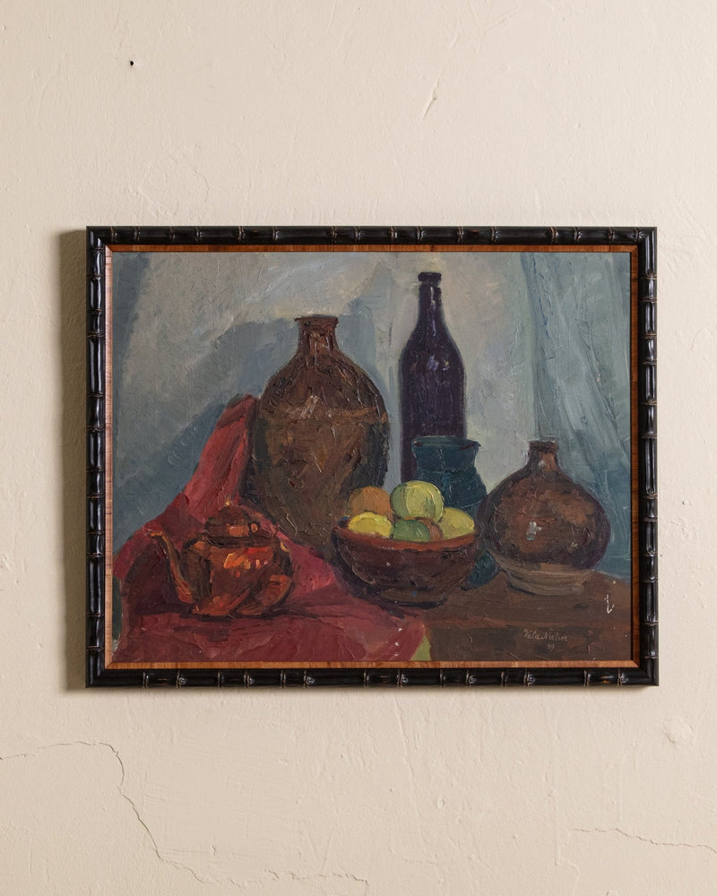 Bottles & Fruit Still Life Oil Painting by Vlad Nielsen, Denmark, 1969 - Lone Fox