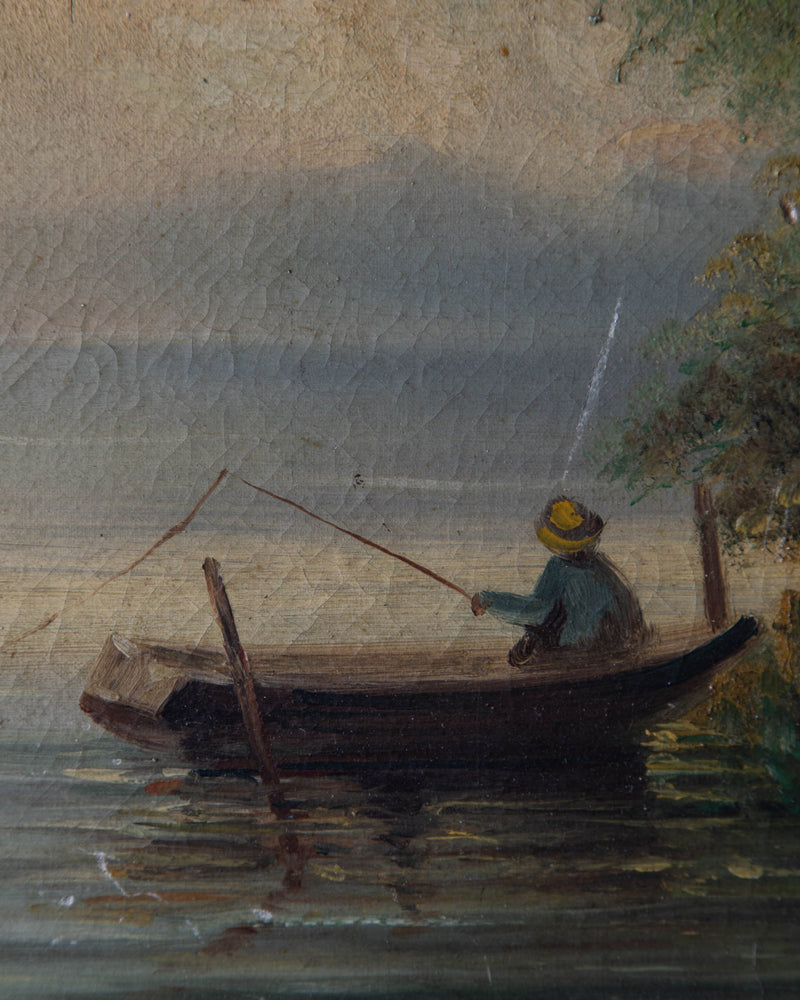 Boy Fishing in a Boat Dutch Oil Painting - Lone Fox