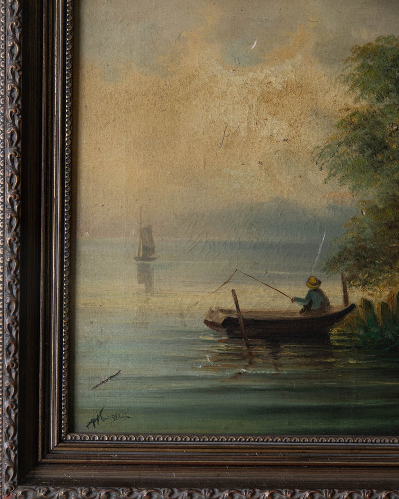 Boy Fishing in a Boat Dutch Oil Painting - Lone Fox