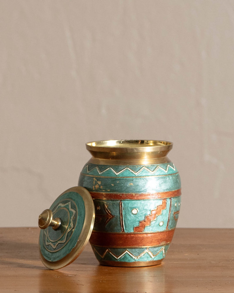 Brass and Enamel Lidded Pot - Lone Fox