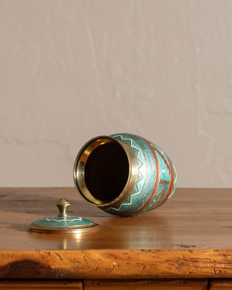 Brass and Enamel Lidded Pot - Lone Fox