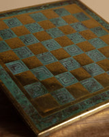 Brass and Verdigris Checkerboard Tray, 1970's - Lone Fox