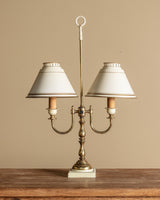 Brass & Cream Double-Shade Bouillotte-Style Table Lamp, France, 1950's - Lone Fox
