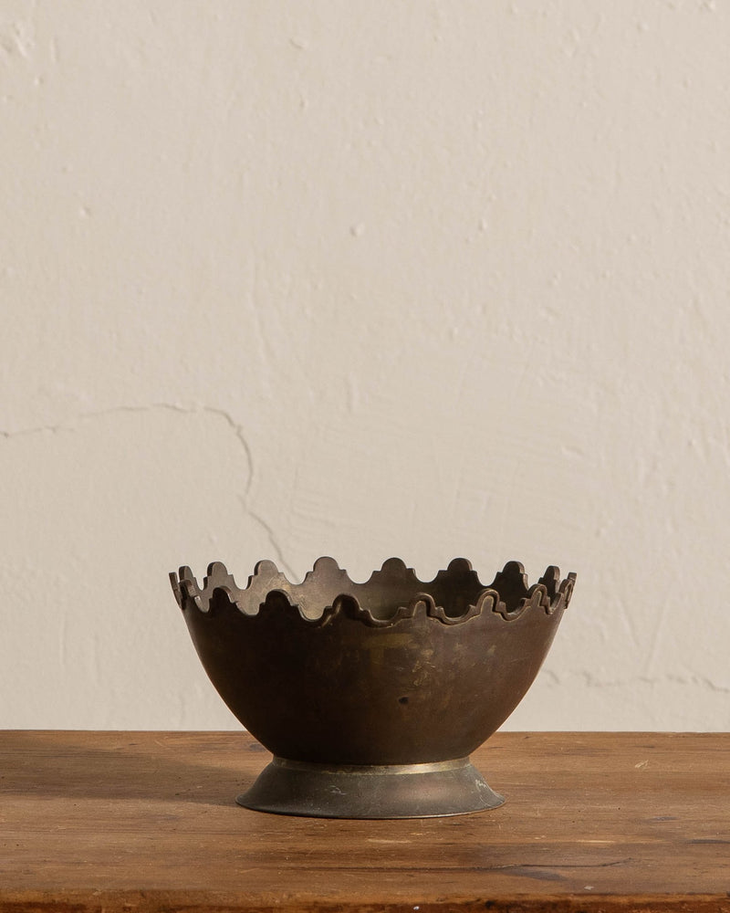 Brass Footed Bowl with Scallop Edge - Lone Fox