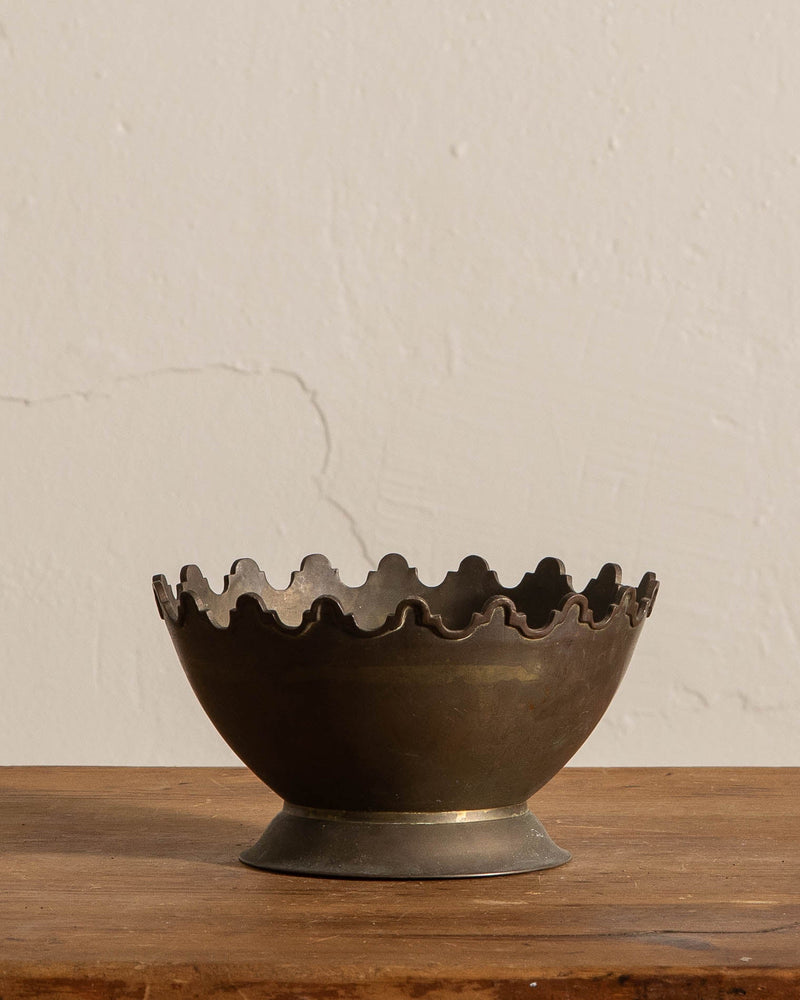 Brass Footed Bowl with Scallop Edge - Lone Fox