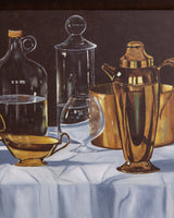 Brass & Glass Still Life Oil Painting in Copper Toned Frame by Roland Brower, 1970's - Lone Fox