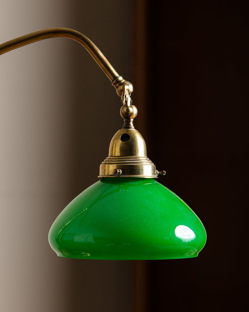 Brass & Green Glass Minsterial Lamp, Italy, 1920's - Lone Fox