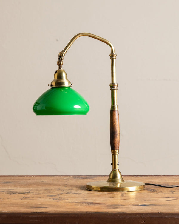 Brass & Green Glass Minsterial Lamp, Italy, 1920's - Lone Fox