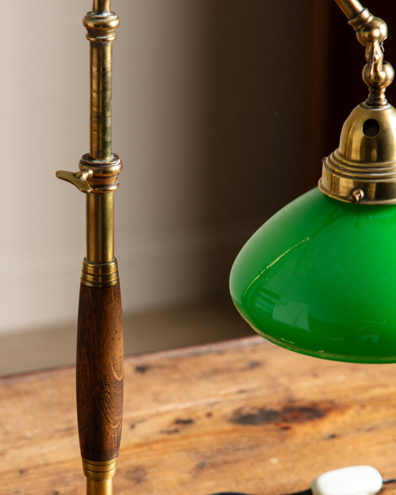 Brass & Green Glass Minsterial Lamp, Italy, 1920's - Lone Fox