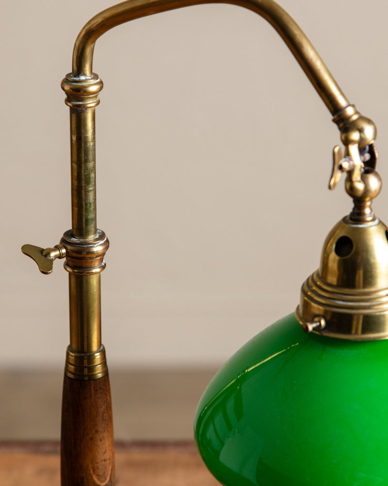 Brass & Green Glass Minsterial Lamp, Italy, 1920's - Lone Fox