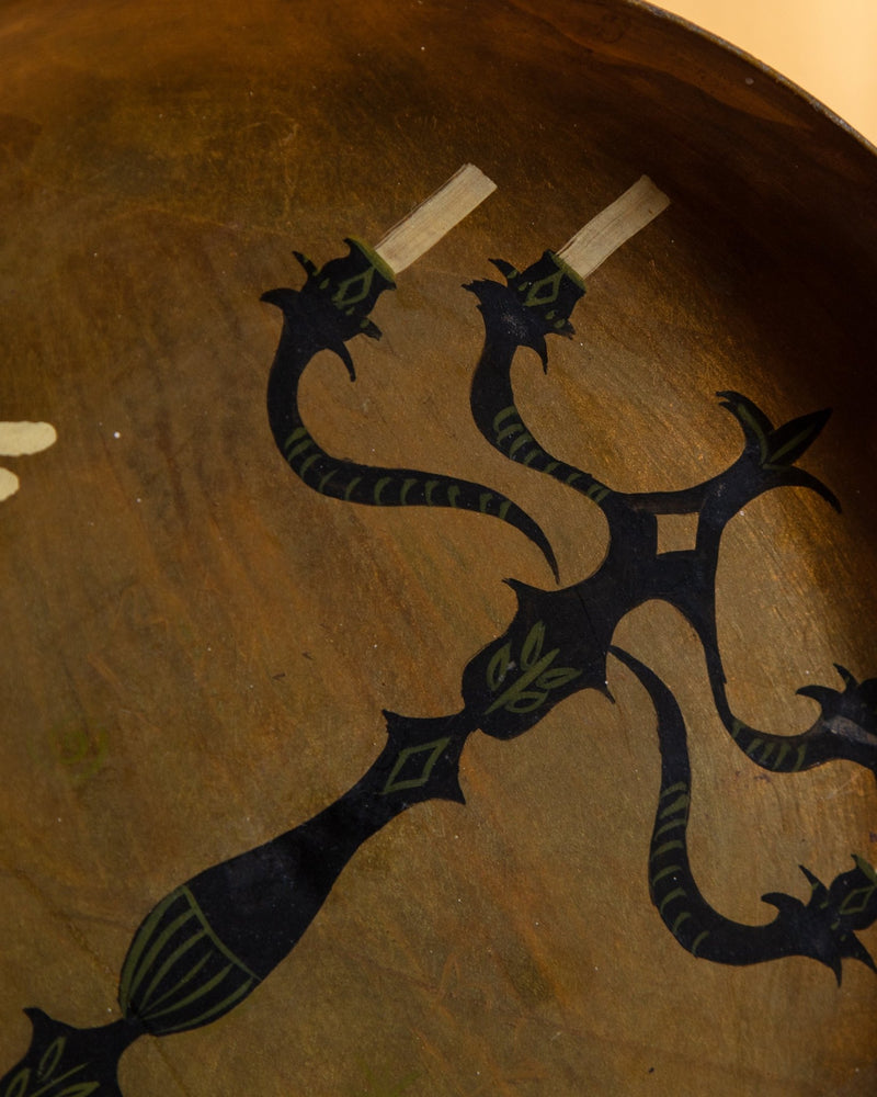 Brass Hand Painted Candelabra Plate, Signed - Lone Fox